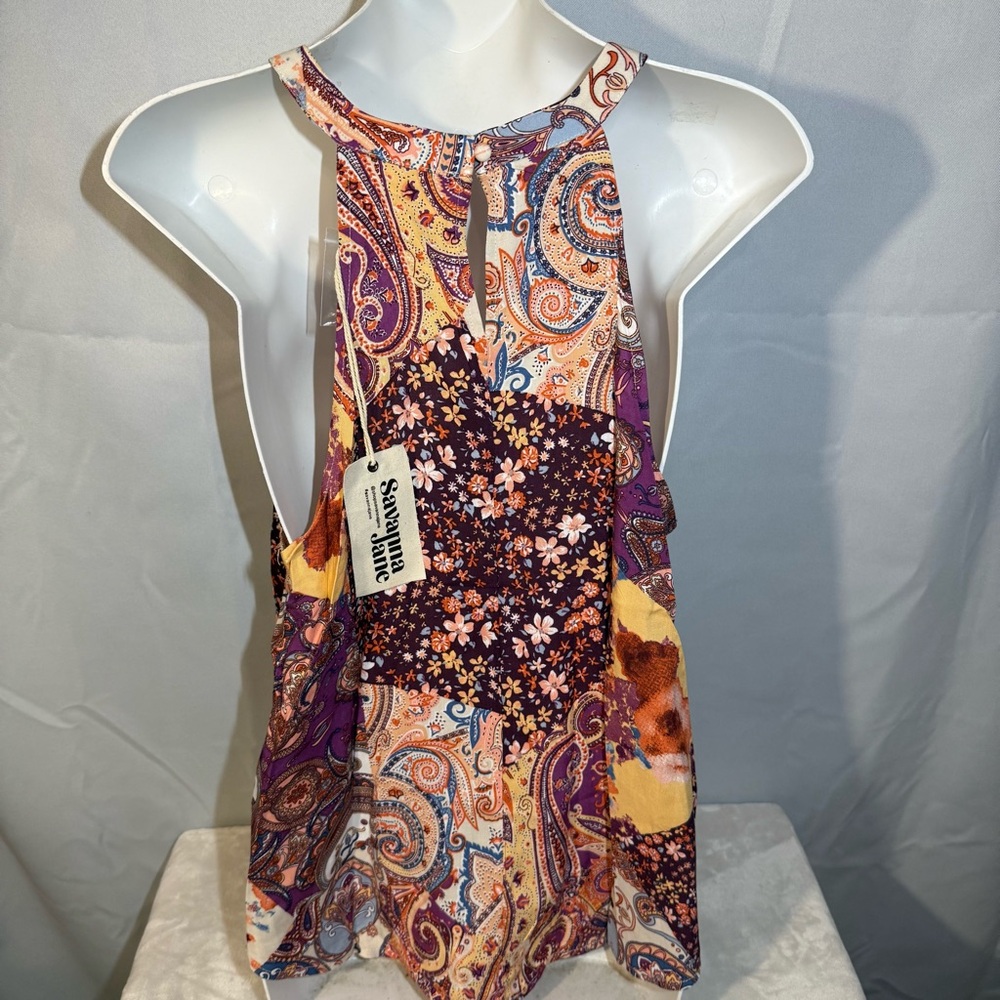 Savanna Jane Patchwork Paisley Floral Tank Top NWT L Boho - Picture 2 of 5